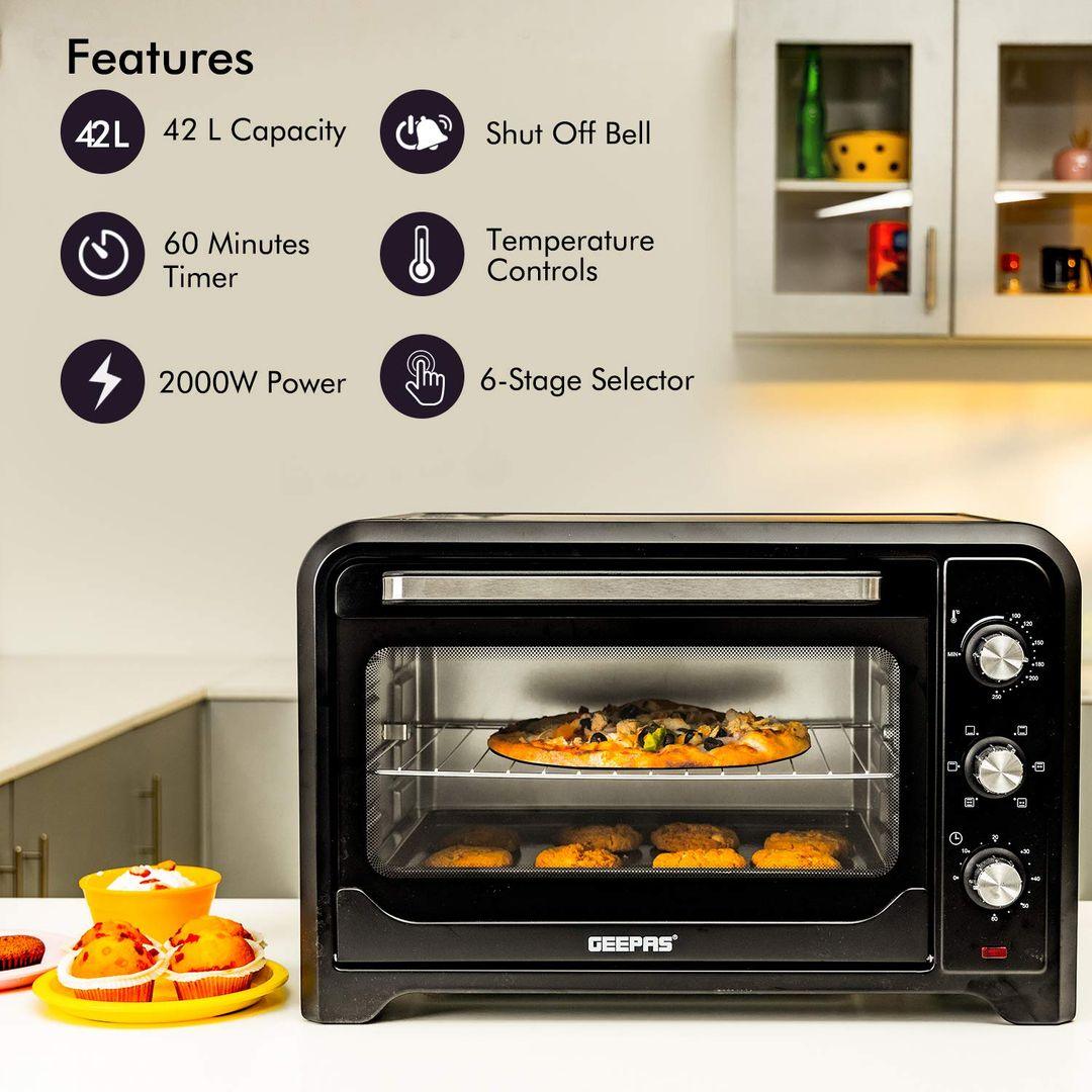 Geepas 42L Electric Oven with Rotisserie (GO4450) | 2000W Power, Multi-Function Cooking & Adjustable Temperature - LIFE STORES UGANDA