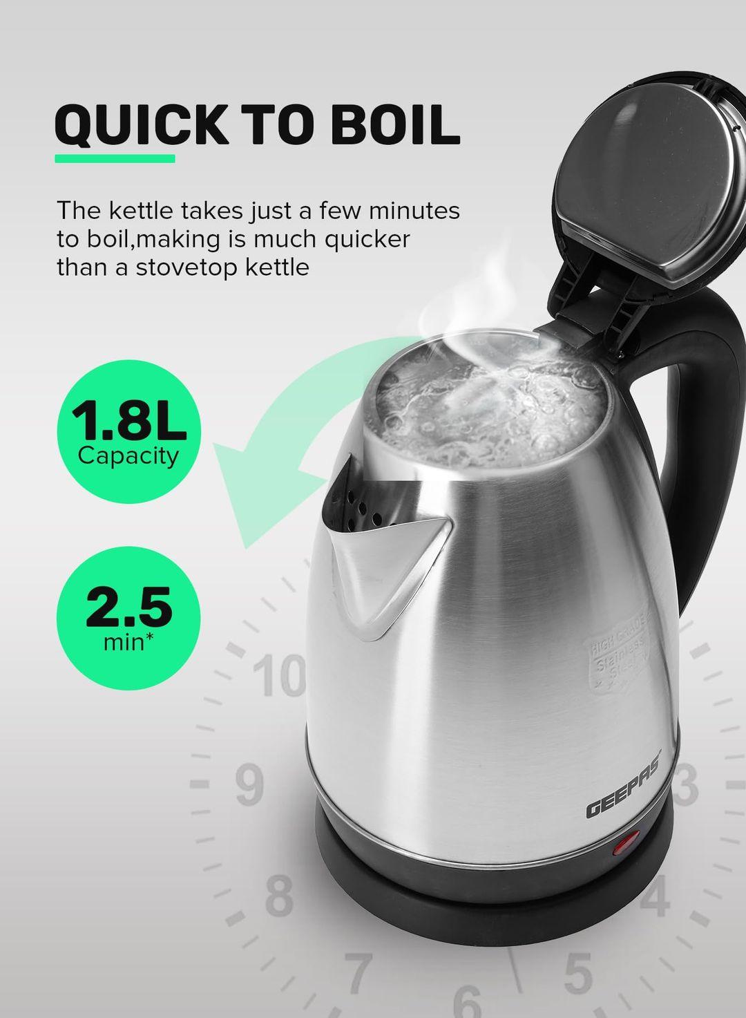 Geepas GK5454N Stainless Steel Electric Kettle – Fast, Safe & Reliable - LIFE STORES UGANDA