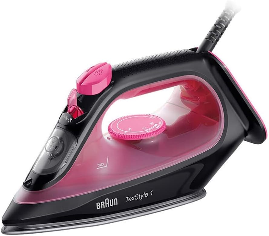 Braun SI 1070 Lightest Steam Iron – Turbo Mode 2000W, Super Ceramic Soleplate, Auto-Off (Pink/Black)