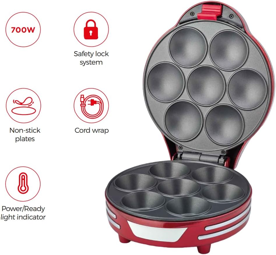 Ariete Muffin & Cupcake Maker ART0188 – 700W Non-Stick Electric Baker (Red)