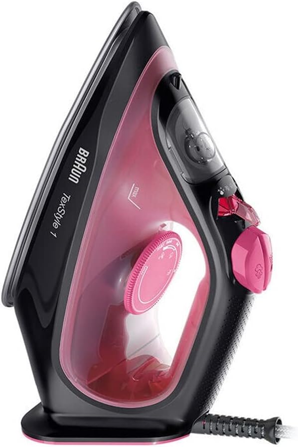 Braun SI 1070 Lightest Steam Iron – Turbo Mode 2000W, Super Ceramic Soleplate, Auto-Off (Pink/Black)