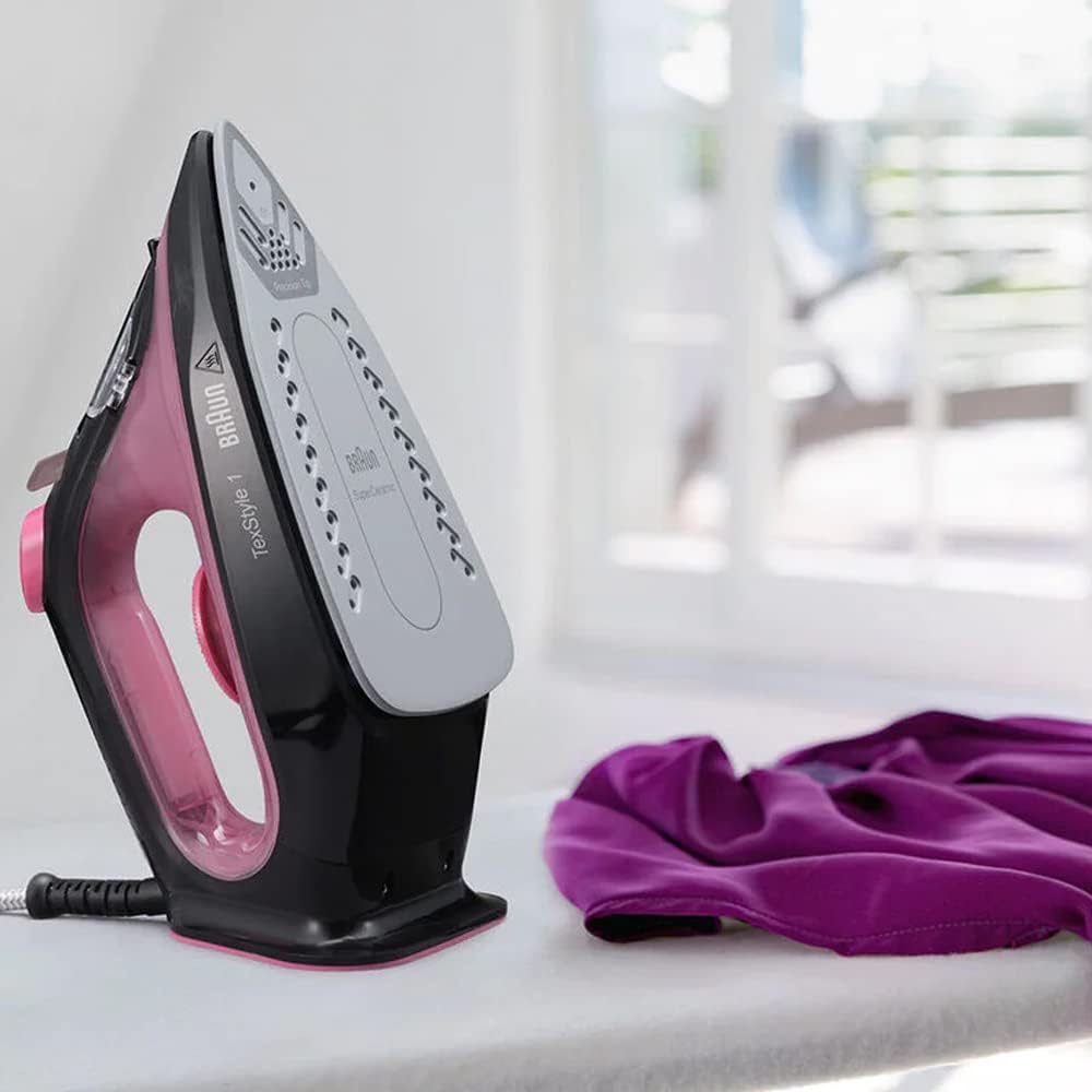 Braun SI 1070 Lightest Steam Iron – Turbo Mode 2000W, Super Ceramic Soleplate, Auto-Off (Pink/Black)
