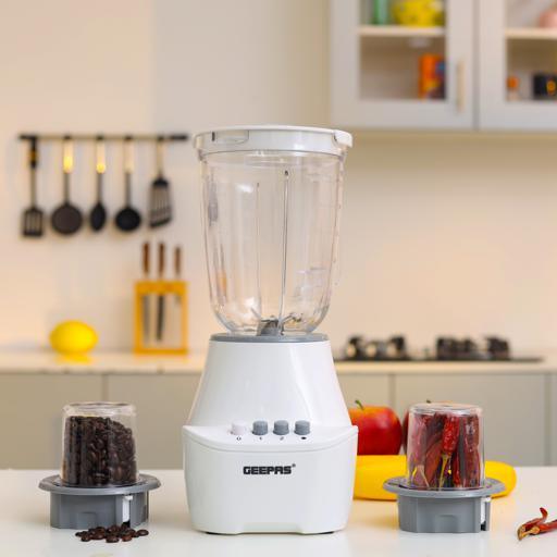 Geepas 400W 3-in-1 Blender | 1.5L Unbreakable Jar, 2 Stainless-Steel Blades, 2 Speed Settings, Pulse Function & Coffee/Spice Grinder - LIFE STORES UGANDA