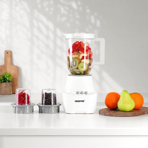 Geepas 400W 3-in-1 Blender | 1.5L Unbreakable Jar, 2 Stainless-Steel Blades, 2 Speed Settings, Pulse Function & Coffee/Spice Grinder - LIFE STORES UGANDA