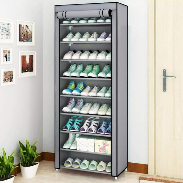 10-Tiers Foldable Shoe Rack Organizer – Dustproof Cover, Holds 28–36 Pairs, Portable & Waterproof Shoe Cabinet