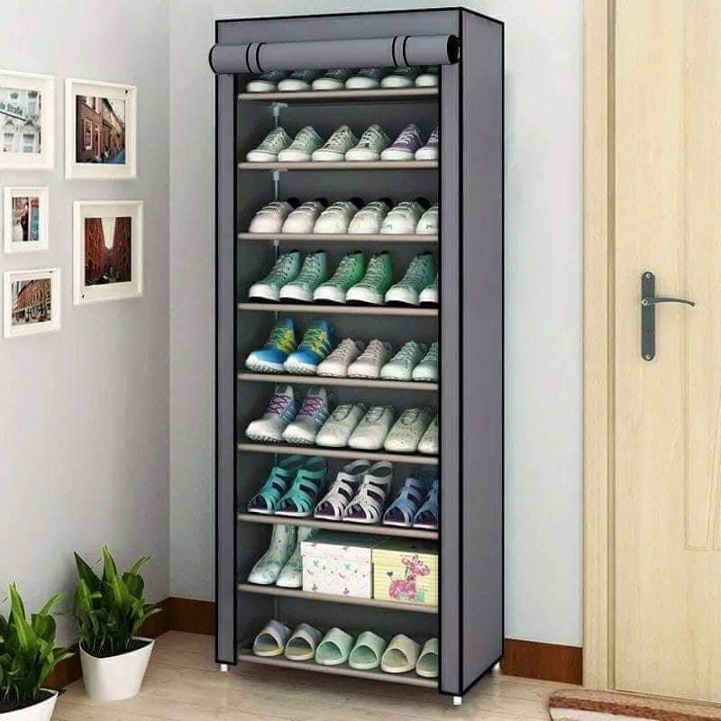 10-Tiers Foldable Shoe Rack Organizer – Dustproof Cover, Holds 28–36 Pairs, Portable & Waterproof Shoe Cabinet