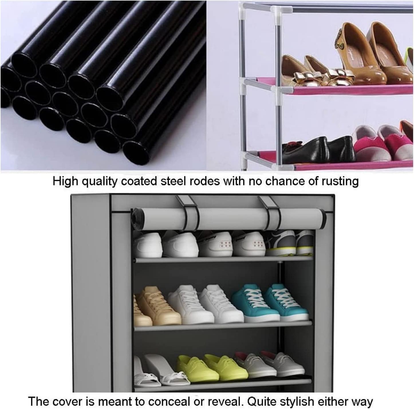 10-Tiers Foldable Shoe Rack Organizer – Dustproof Cover, Holds 28–36 Pairs, Portable & Waterproof Shoe Cabinet