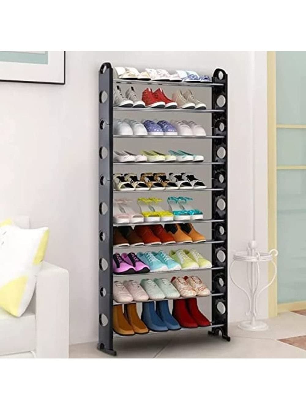 10-Tier Shoe Rack – Fohome Space-Saving Organizer for 30 Pairs | Durable Steel Frame + Dustproof Cover