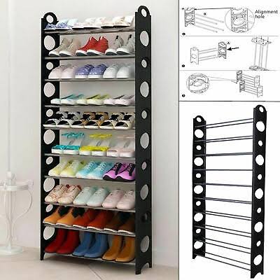 10-Tier Shoe Rack – Fohome Space-Saving Organizer for 30 Pairs | Durable Steel Frame + Dustproof Cover