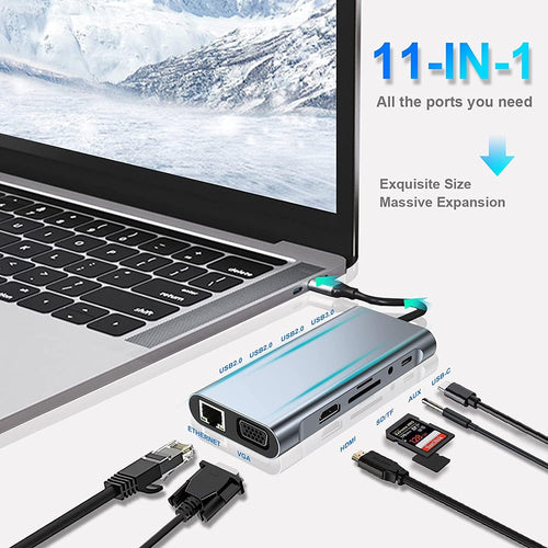 11-in-1 USB-C Hub Docking Station – 4K HDMI, PD Fast Charge, Gigabit Ethernet & More