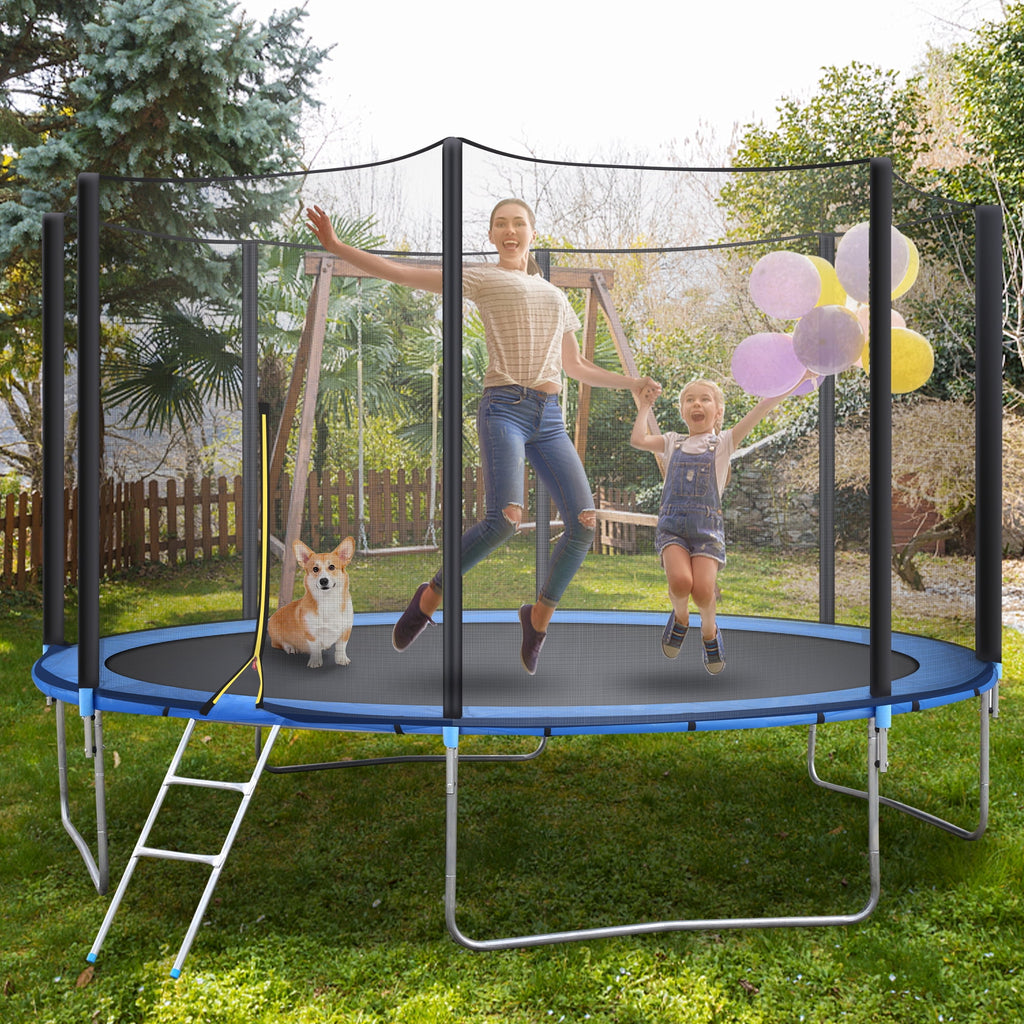12FT Kids & Adult Trampoline, 1500LBS Capacity Outdoor Mega Trampoline with Enclosure Net & W-Shaped Legs