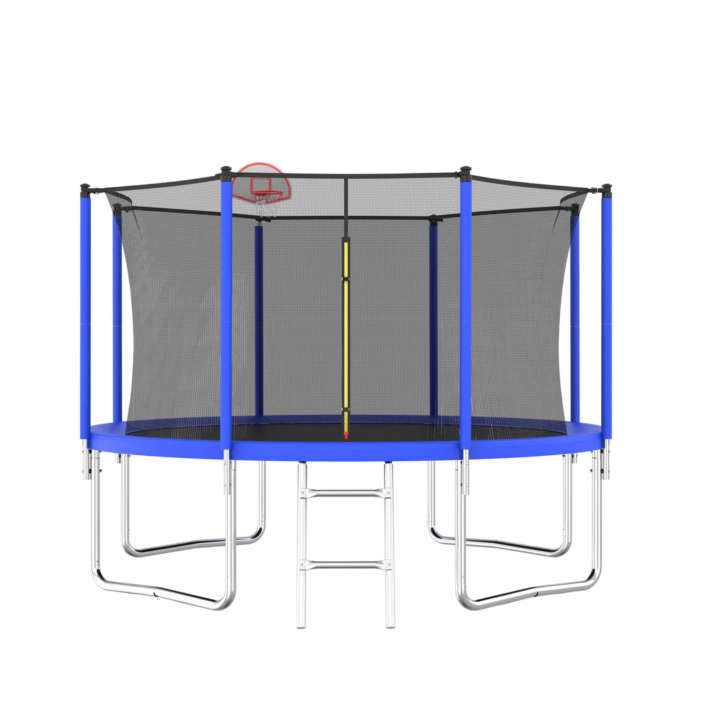 12FT Kids & Adult Trampoline, 1500LBS Capacity Outdoor Mega Trampoline with Enclosure Net & W-Shaped Legs