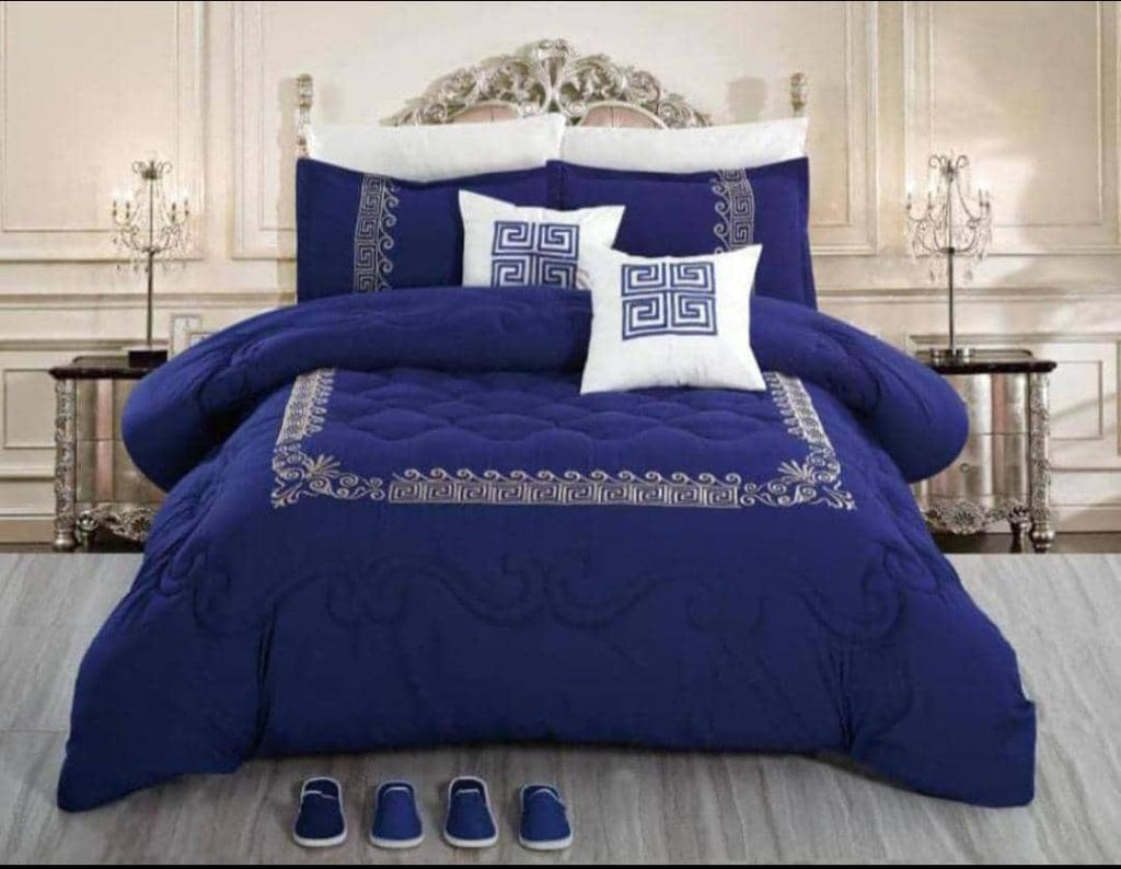 13-Piece Comforter Set Blue - Complete Bedding Ensemble with Bedspread, Skirt, Shams & Slippers