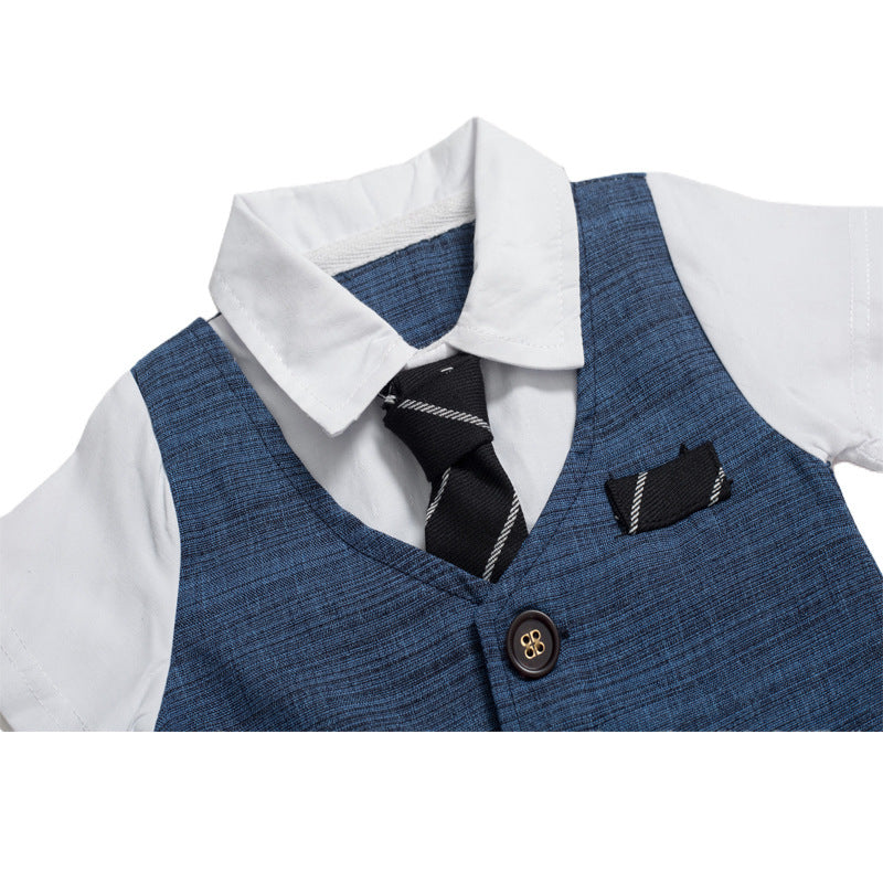 Summer New Baby Boy Jumpsuit – Gentleman's Style Bodysuit (Dark Blue, 0–24 Months) - LIFE STORES UGANDA