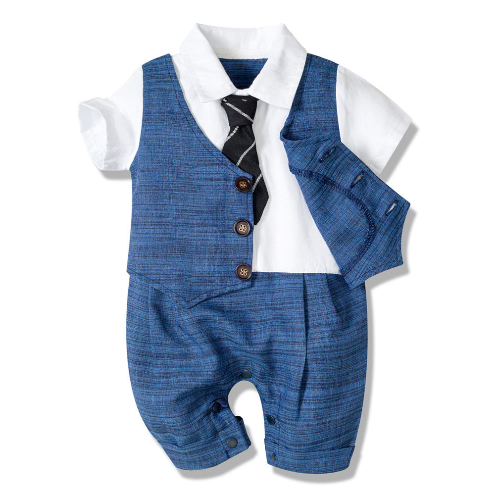 Summer New Baby Boy Jumpsuit – Gentleman's Style Bodysuit (Dark Blue, 0–24 Months) - LIFE STORES UGANDA