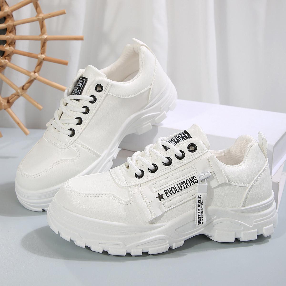 Lace-up Sports Shoes With Side-Zipper Design – Fashion Thick-Soled Round-Toe Casual Sneakers For Women - LIFE STORES UGANDA