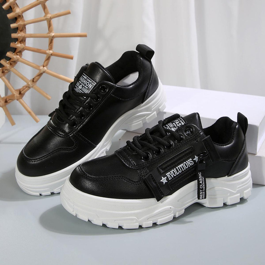 Lace-up Sports Shoes With Side-Zipper Design – Fashion Thick-Soled Round-Toe Casual Sneakers For Women - LIFE STORES UGANDA