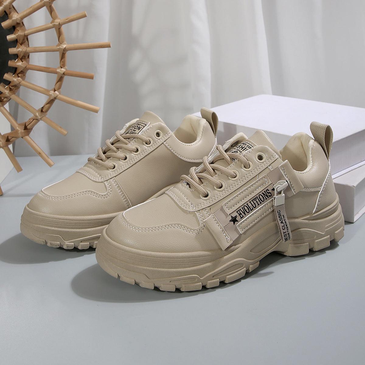 Lace-up Sports Shoes With Side-Zipper Design – Fashion Thick-Soled Round-Toe Casual Sneakers For Women - LIFE STORES UGANDA