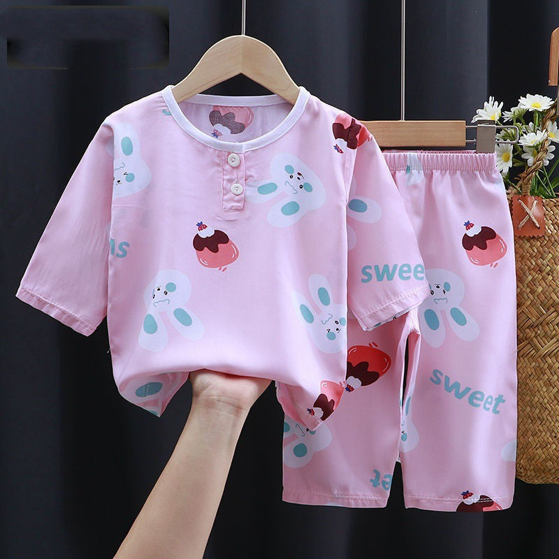 Summer Cartoon Cotton-Silk Pajamas for Kids – Ultra-Soft & Breathable Baby Clothes(Sizes 90–160) - LIFE STORES UGANDA
