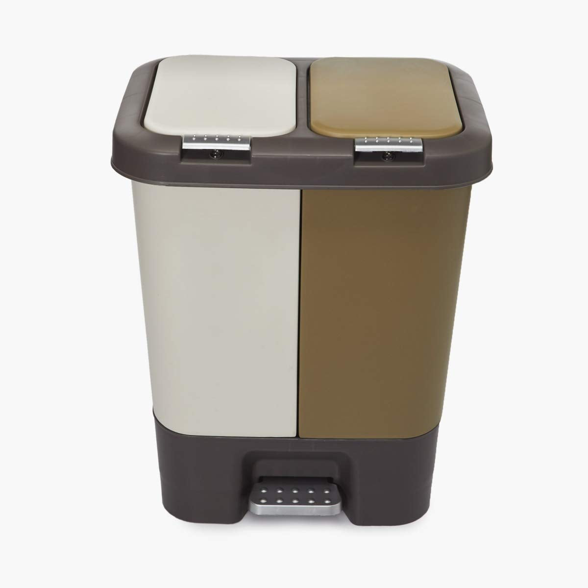 2-in-1 Dual Compartment Pedal Dust Bin – Plastic Trash Can, Push Lid, Rectangular, Multicolour