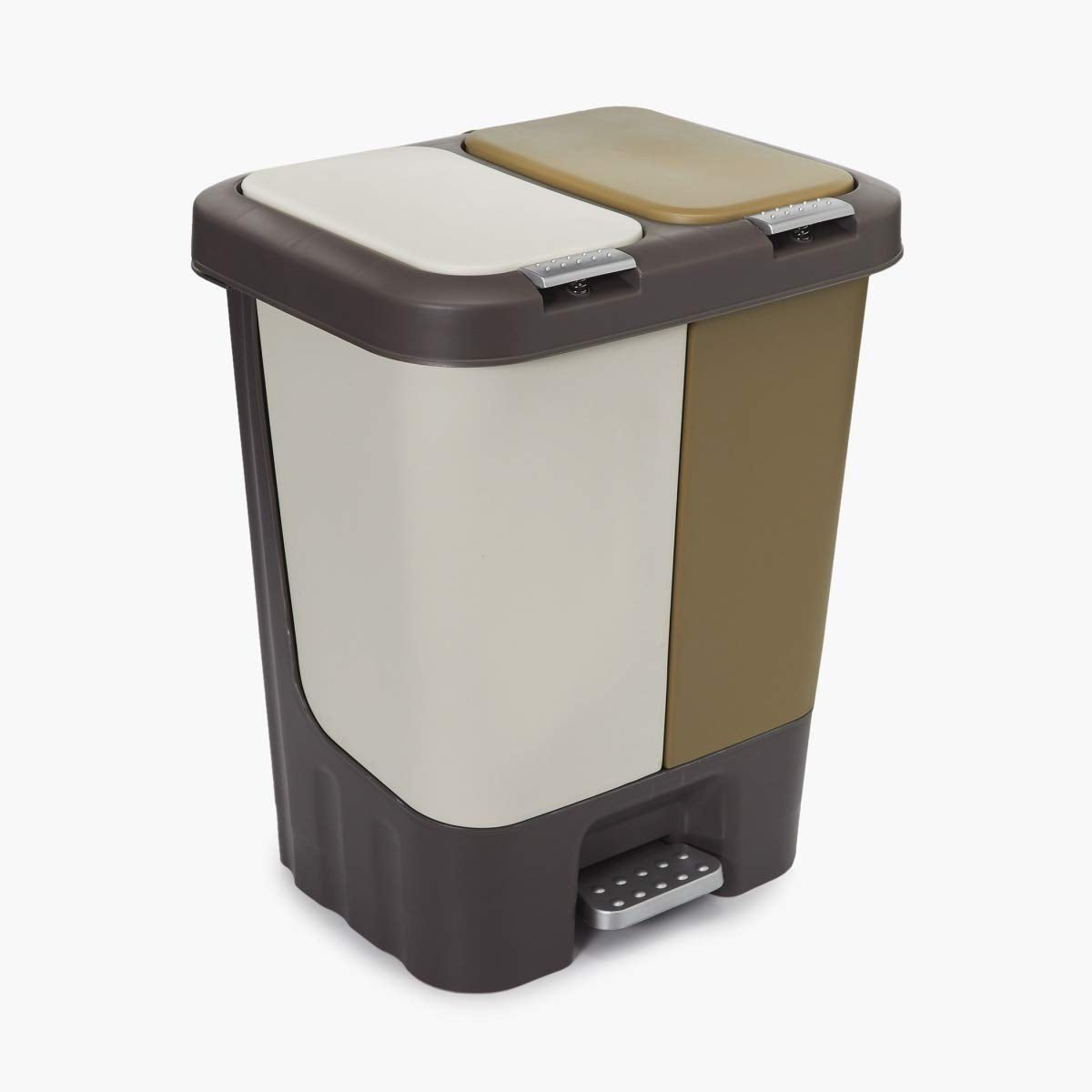 2-in-1 Dual Compartment Pedal Dust Bin – Plastic Trash Can, Push Lid, Rectangular, Multicolour