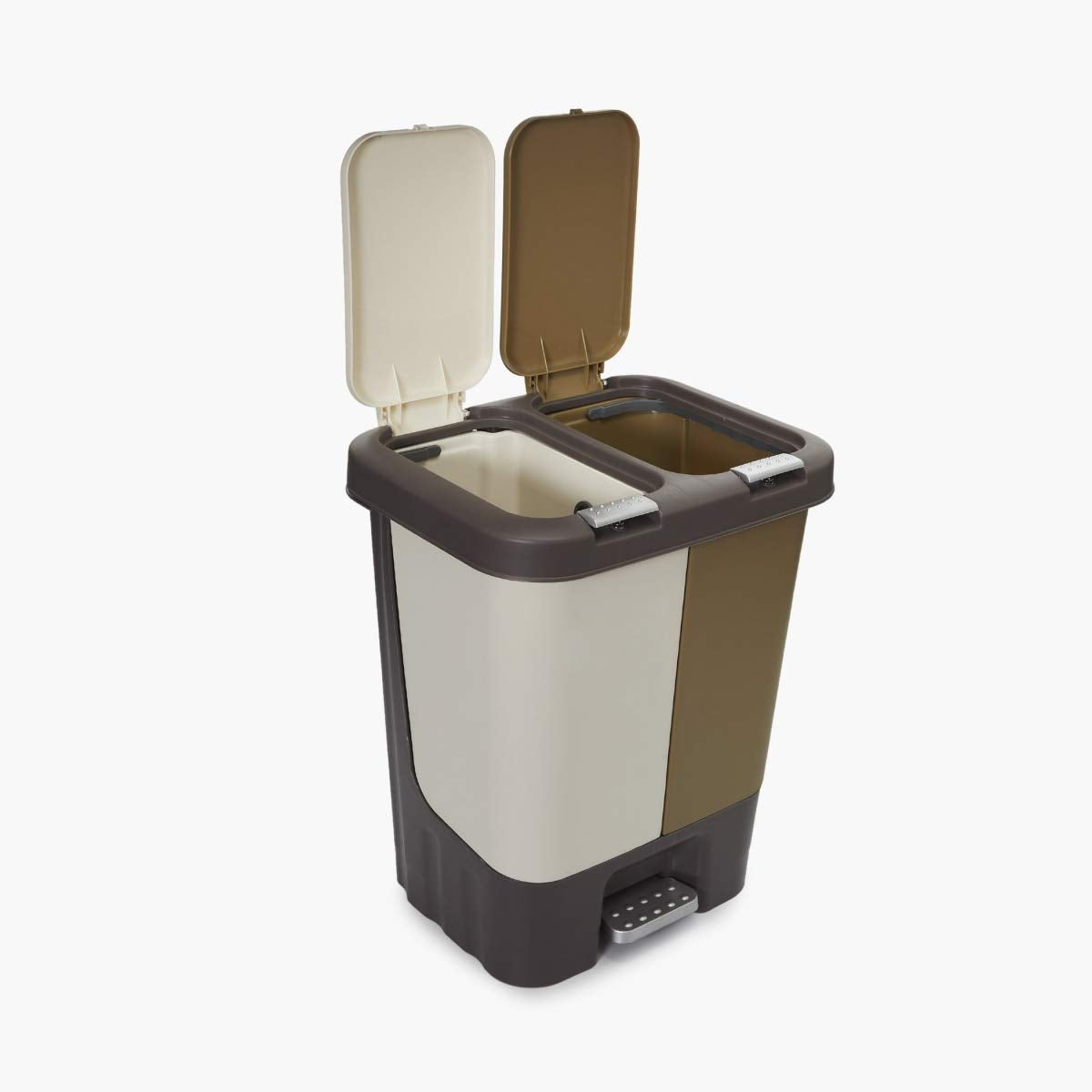 2-in-1 Dual Compartment Pedal Dust Bin – Plastic Trash Can, Push Lid, Rectangular, Multicolour