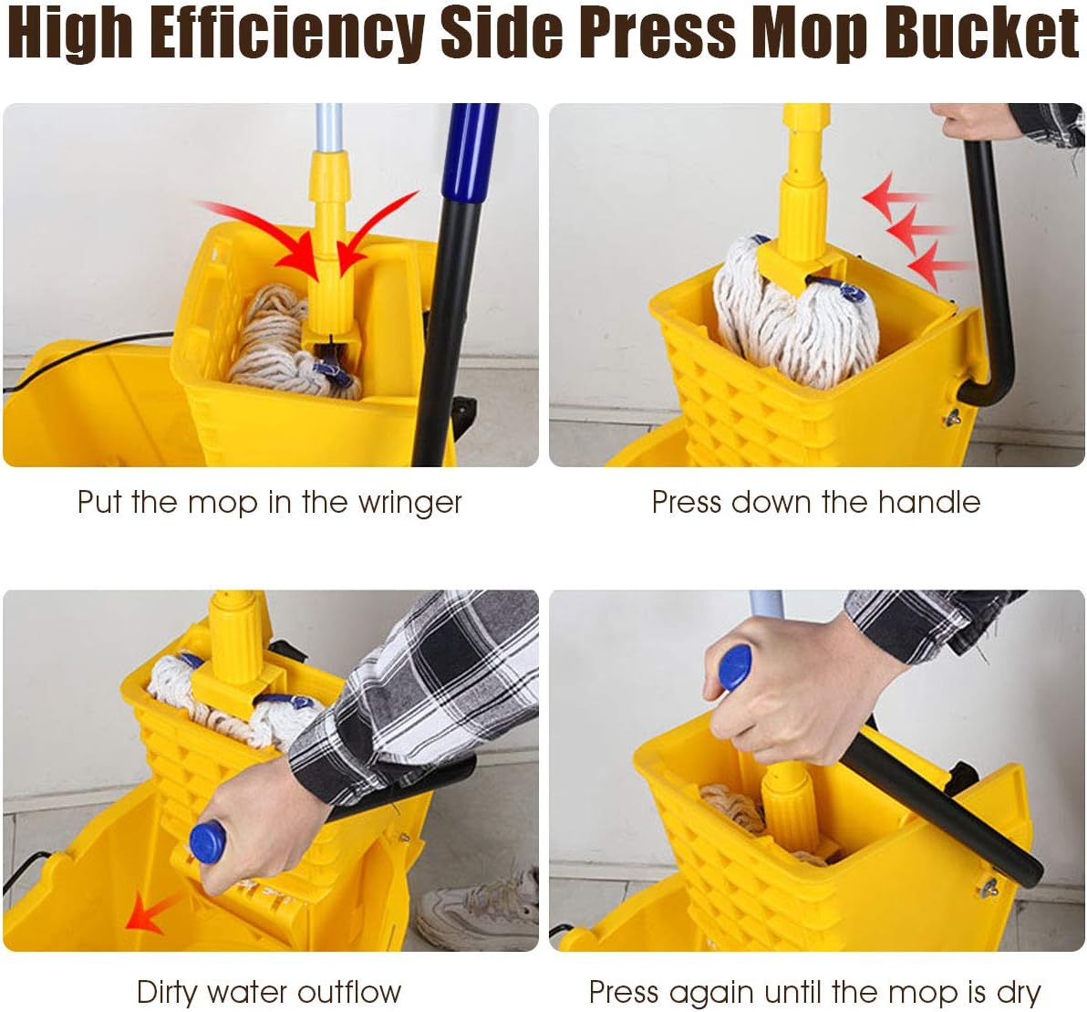 Heavy-Duty 20L Mop Bucket Trolley – Side-Press Wringer, Wheels, Mop Holder, Commercial Cleaning Cart