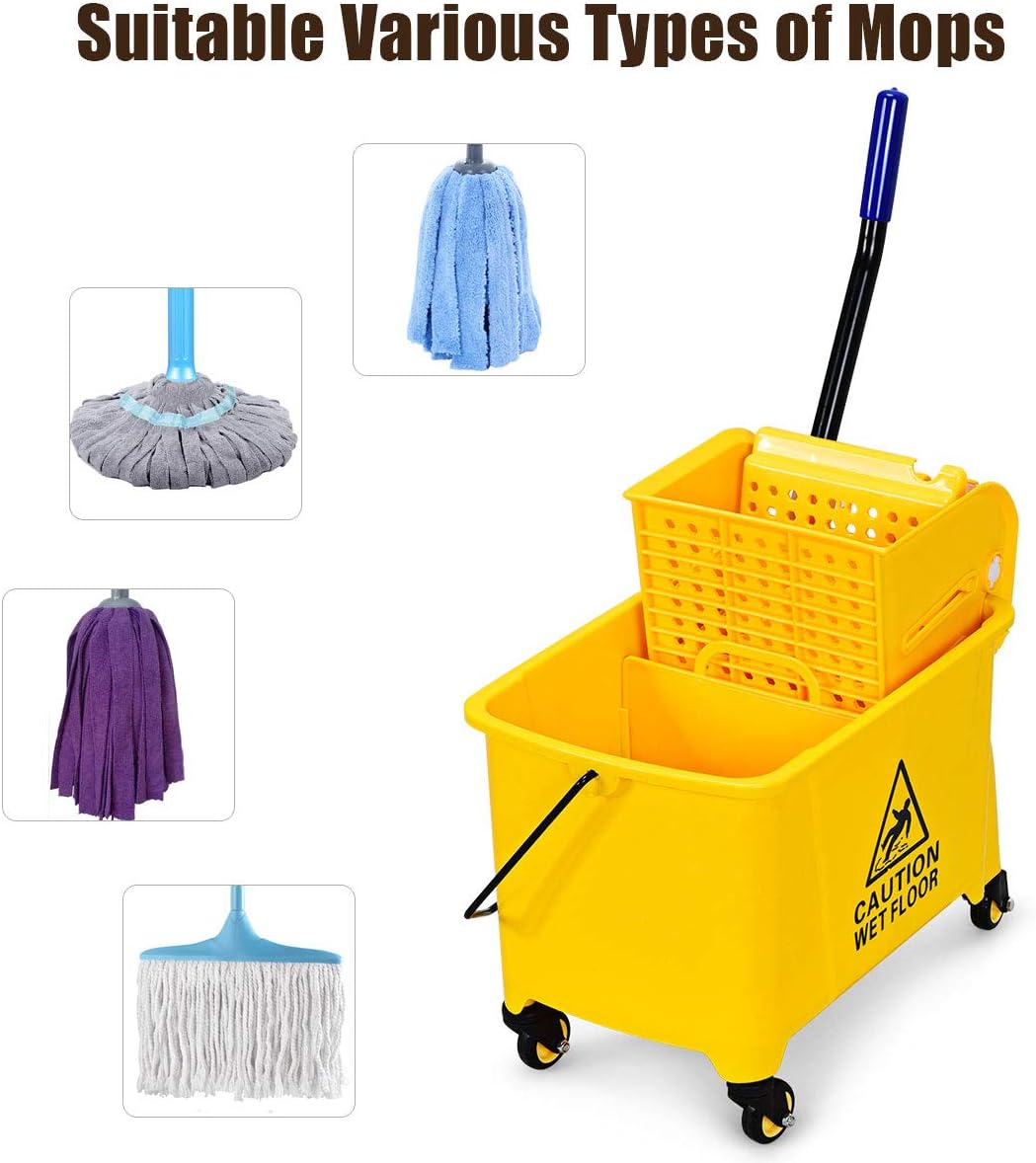Heavy-Duty 20L Mop Bucket Trolley – Side-Press Wringer, Wheels, Mop Holder, Commercial Cleaning Cart
