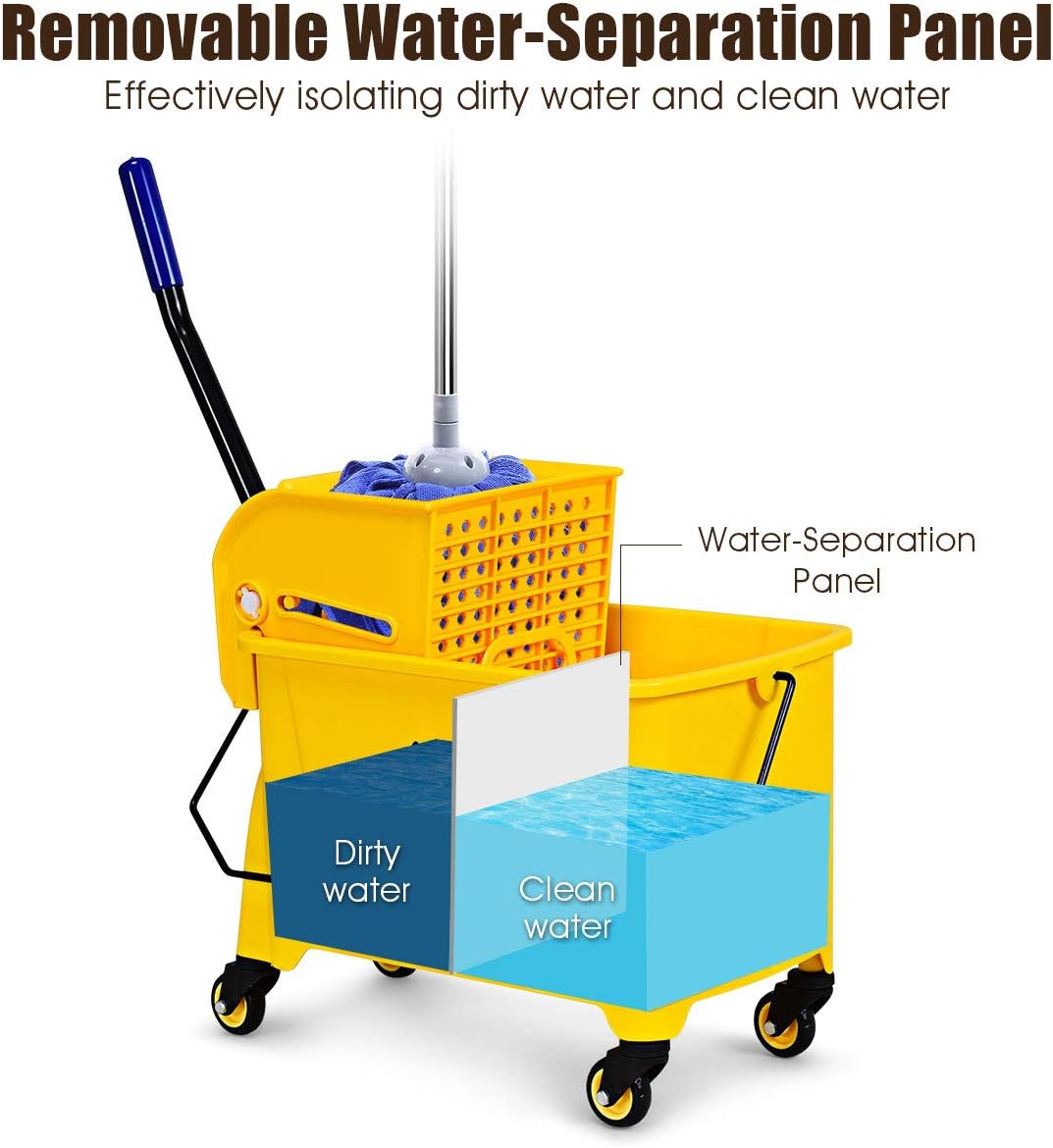 Heavy-Duty 20L Mop Bucket Trolley – Side-Press Wringer, Wheels, Mop Holder, Commercial Cleaning Cart