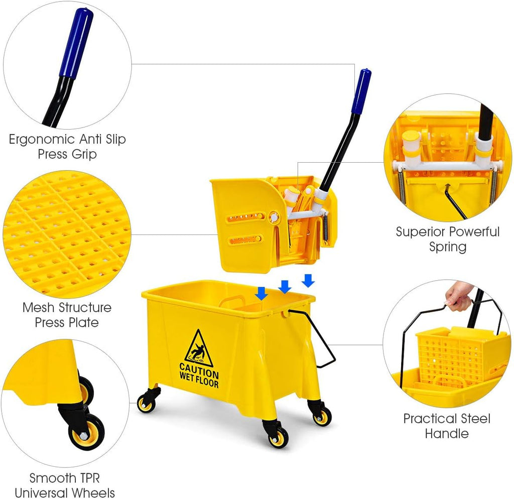Heavy-Duty 20L Mop Bucket Trolley – Side-Press Wringer, Wheels, Mop Holder, Commercial Cleaning Cart