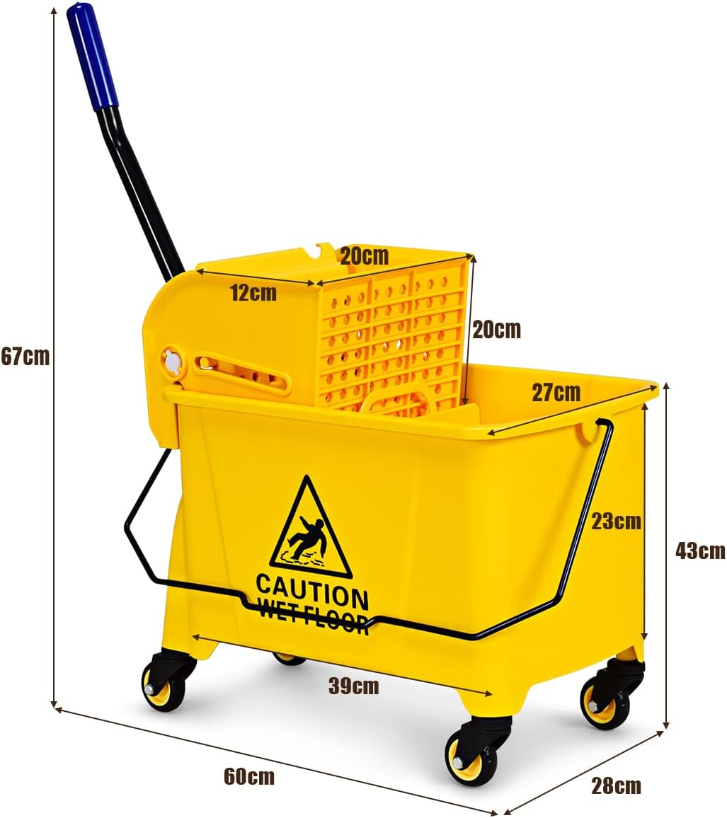 Heavy-Duty 20L Mop Bucket Trolley – Side-Press Wringer, Wheels, Mop Holder, Commercial Cleaning Cart