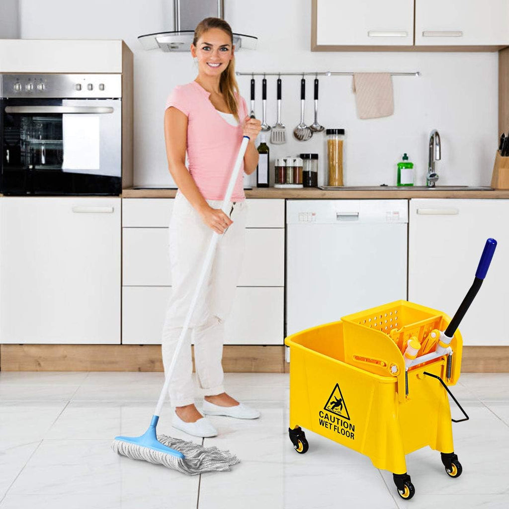 Heavy-Duty 20L Mop Bucket Trolley – Side-Press Wringer, Wheels, Mop Holder, Commercial Cleaning Cart
