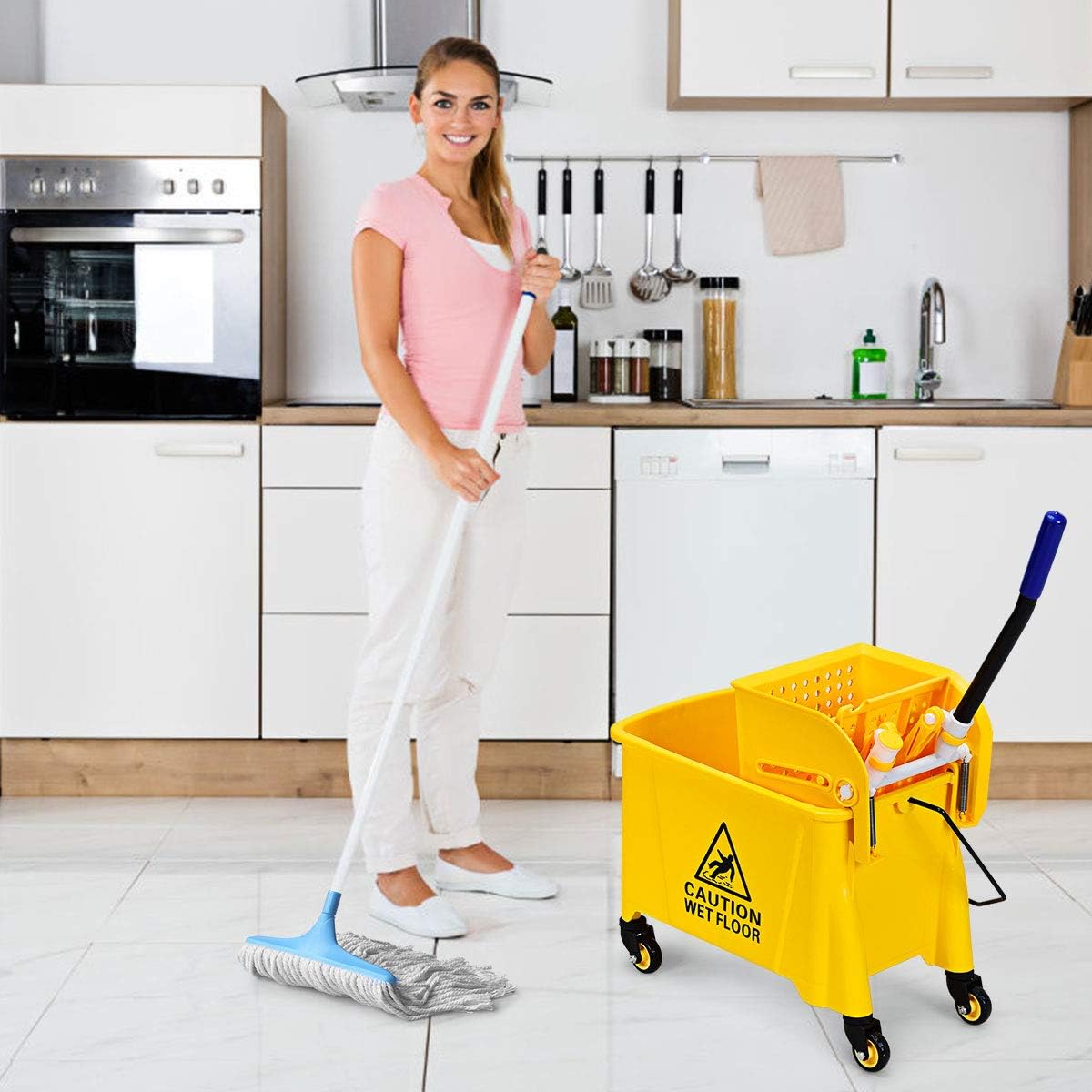 Heavy-Duty 20L Mop Bucket Trolley – Side-Press Wringer, Wheels, Mop Holder, Commercial Cleaning Cart