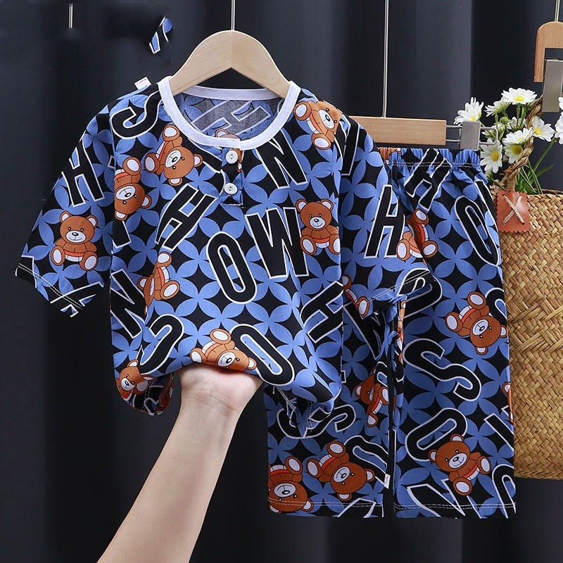 Summer Cartoon Cotton-Silk Pajamas for Kids – Ultra-Soft & Breathable Baby Clothes(Sizes 90–160) - LIFE STORES UGANDA
