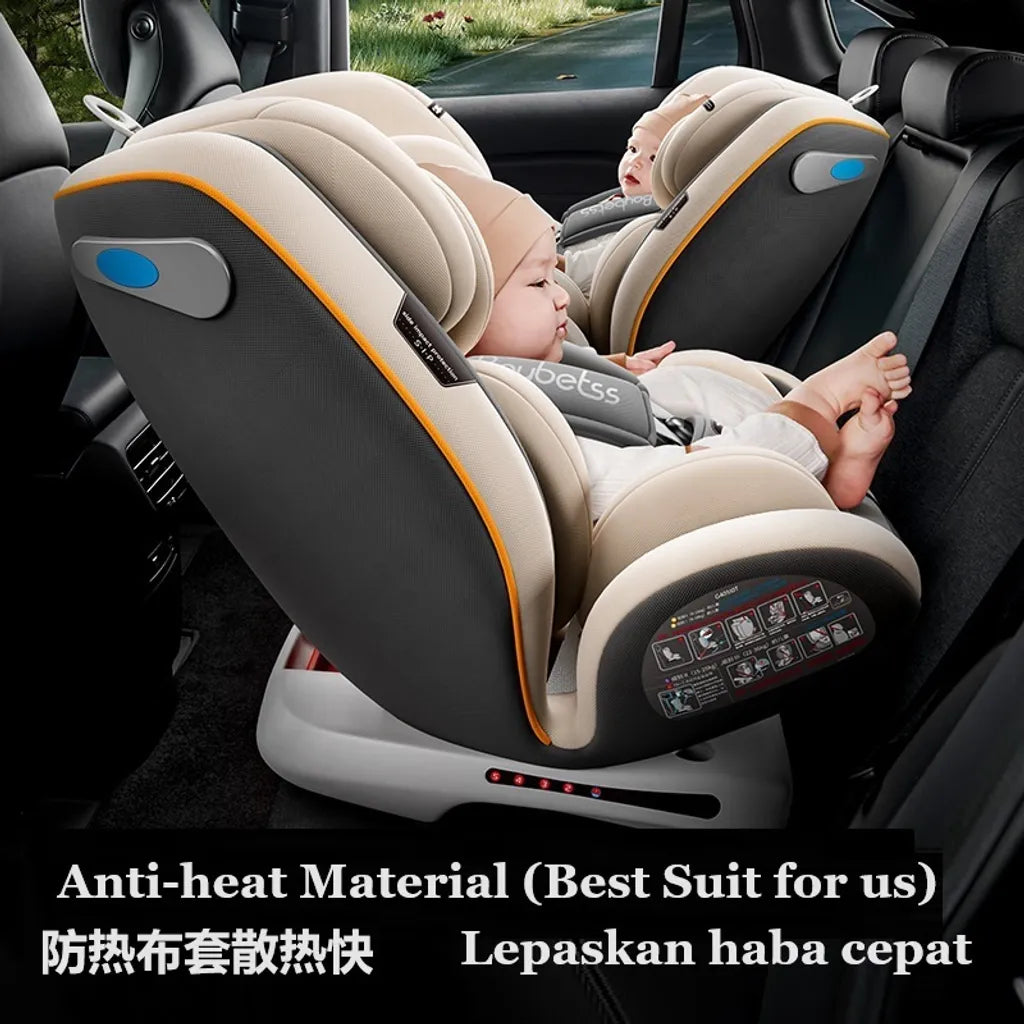 360° Rotating Isofix Baby Car Seat | For Newborn to 10 Years (0-36kg) | 3-Position Recline, Thick Cushion, Easy Belt Tightening, 5-Year Warranty