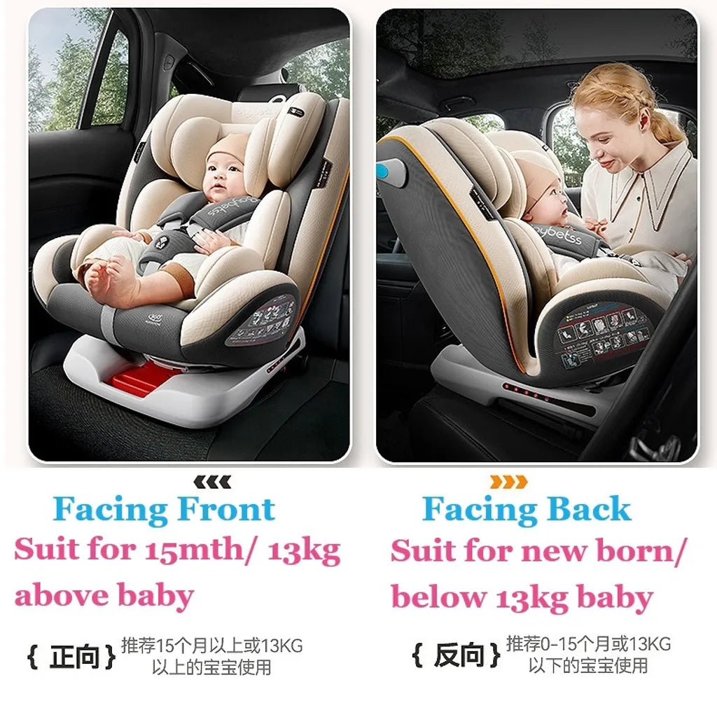 360° Rotating Isofix Baby Car Seat | For Newborn to 10 Years (0-36kg) | 3-Position Recline, Thick Cushion, Easy Belt Tightening, 5-Year Warranty