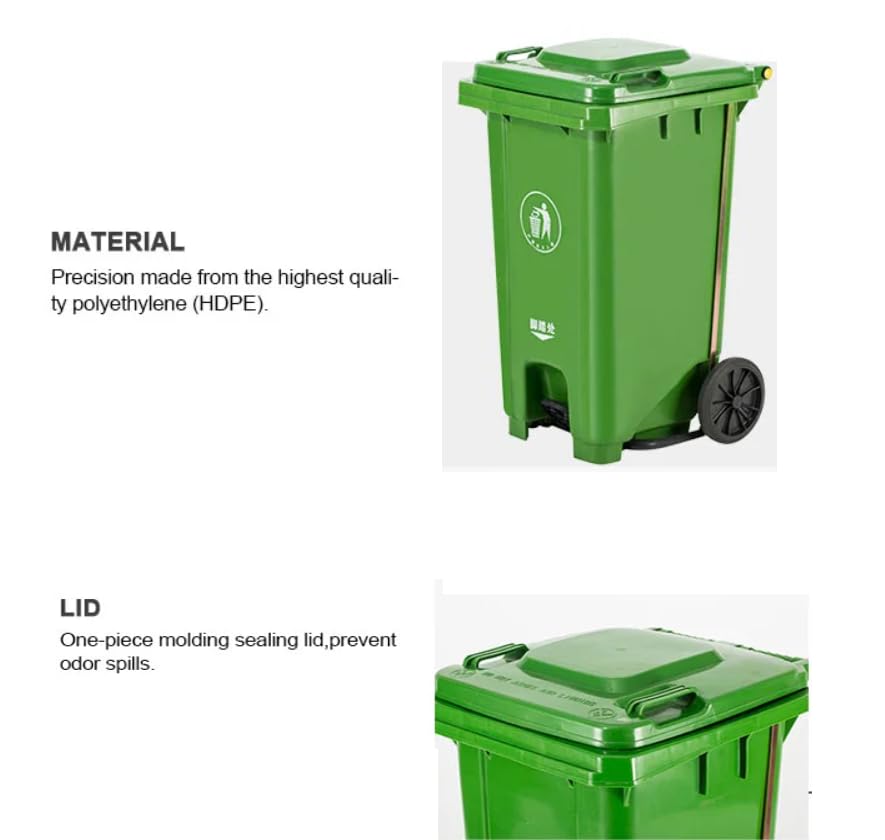 240L Pedal Outdoor Trash Bin – Large HDPE Garbage Bin with Lid, Wheeled Recycling Waste Container