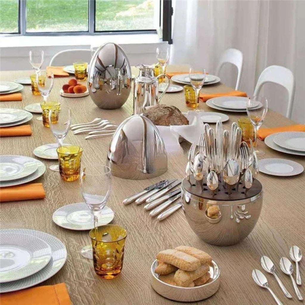 24 Piece Marrone Cutlery Set – Stainless Steel Dining Set with Elegant Oval Storage Box