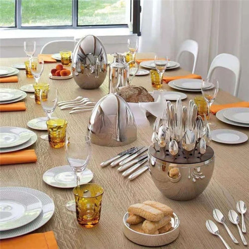 24 Piece Marrone Cutlery Set – Stainless Steel Dining Set with Elegant Oval Storage Box