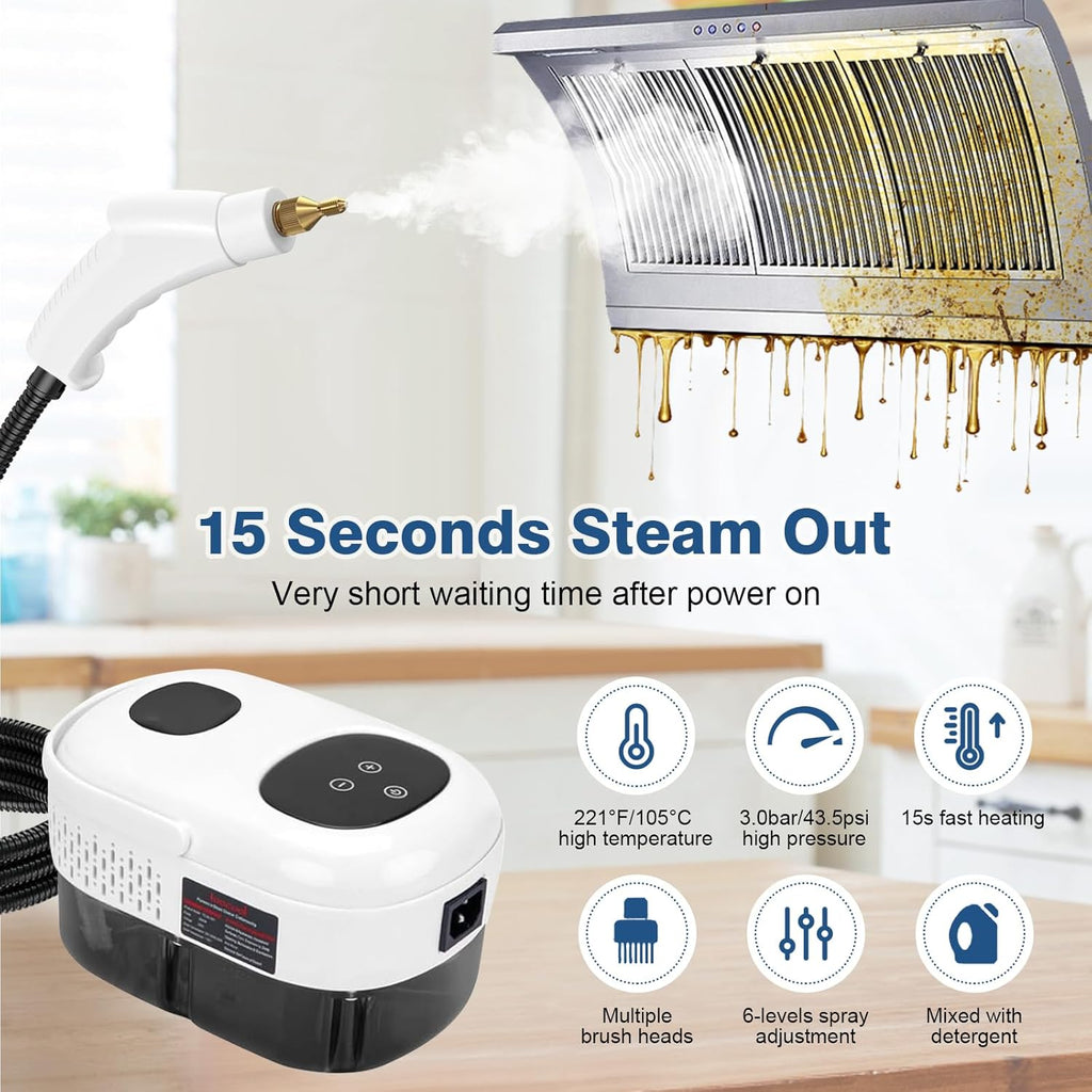 High Pressure Steam Cleaner | 1100ml Handheld Portable Steam Machine with 3 Brushes