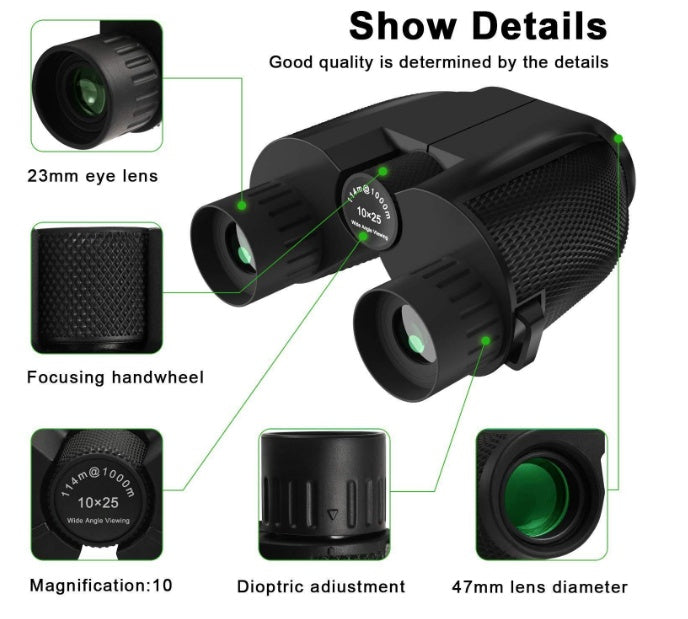 Outdoor Binoculars 10x25 – High-Definition Mini Portable Low-Light Night Vision Pocket Glasses - LIFE STORES UGANDA