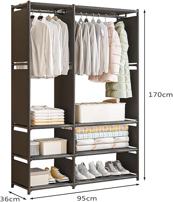 Minimalist Metal Clothes Rack with Storage Shelves – Freestanding 95×36×170cm Organizer for Bedrooms & Dorms