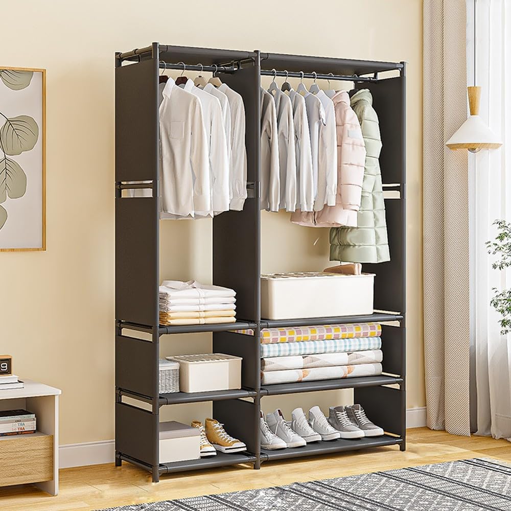 Minimalist Metal Clothes Rack with Storage Shelves – Freestanding 95×36×170cm Organizer for Bedrooms & Dorms