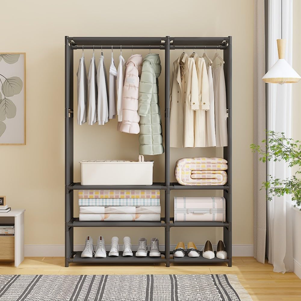 Minimalist Metal Clothes Rack with Storage Shelves – Freestanding 95×36×170cm Organizer for Bedrooms & Dorms