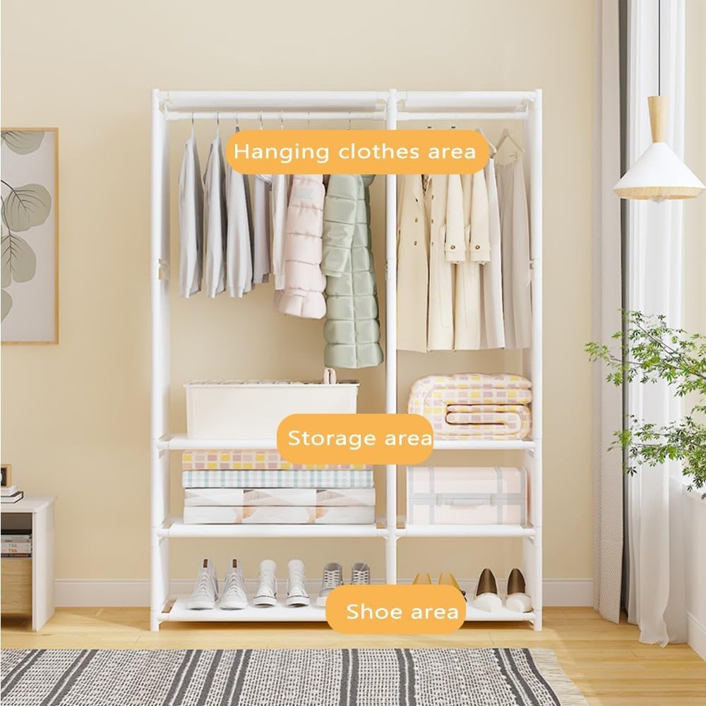 Minimalist Metal Clothes Rack with Storage Shelves – Freestanding 95×36×170cm Organizer for Bedrooms & Dorms