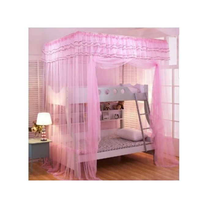 Double Decker Mosquito Net by DECKER NETS - Pink Lace High Quality Fashionable Bed Canopy, 90x190cm for Single Beds