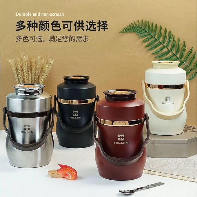 AILIJIN 2L Stainless Steel Vacuum Insulated Food Flask | 12-Hour Hot Cold Bento Lunch Box Container | Leakproof Thermal Jar for School, Work, Picnics & Outdoor Activities