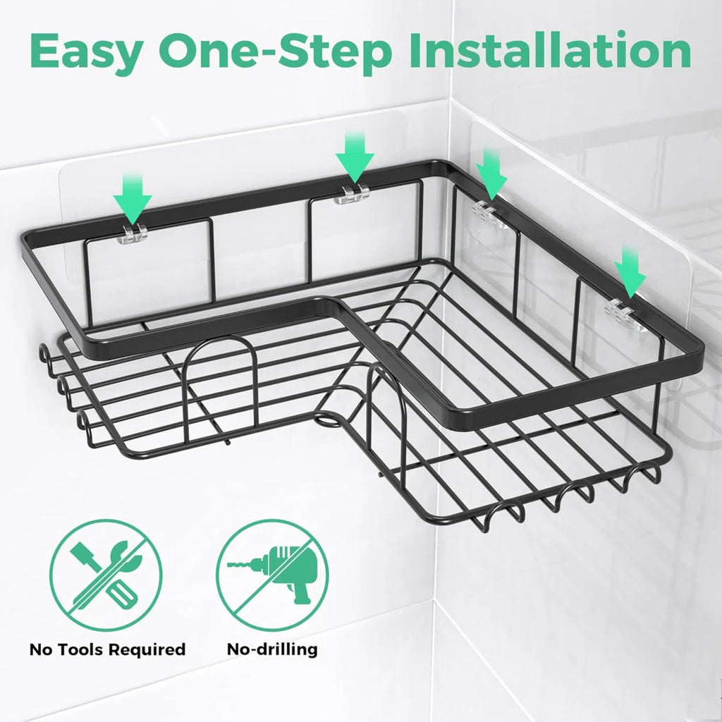 2 PCS Corner Shower Caddy No-Drill – L-Shaped Adhesive Bathroom Shelf, Rustproof Metal Organizer for Shampoo, Soap & Toiletries, Heavy-Duty Wall Storage