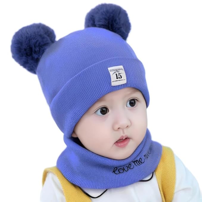 Baby Winter Hat and Scarf Set | Soft Wool Acrylic Monkey Beanie & Neck Scarf | Unisex for Boys & Girls (6 Months - 3 Years)