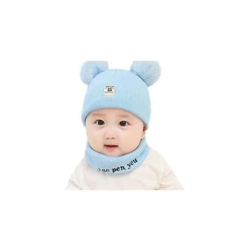 2 Pcs Baby Toddler Winter Hat and Scarf Set | 100% Cotton Knit Earflap Beanie with Pom Pom & Scarf | for Boys & Girls 3M-4 Years